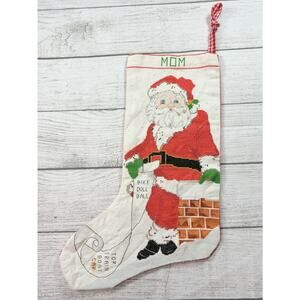 Counted Cross Stitch Vintage Stocking: Santa on Rooftop #50168 “Mom” Handmade